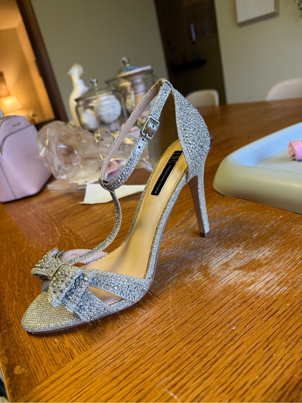 INC Sparkling Silver T-Strap Evening Sandal with Bow - Picture 3 of 4